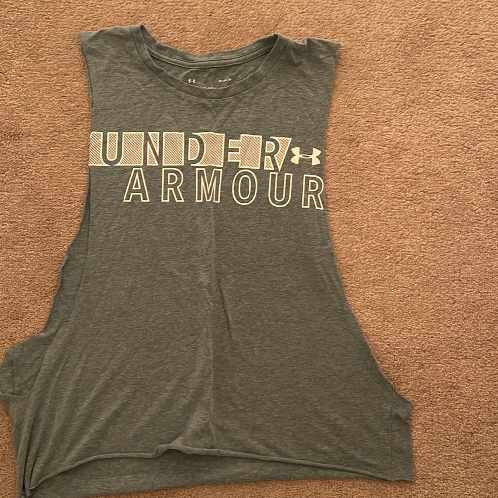 Blue under armour cut off tshirt womens medium